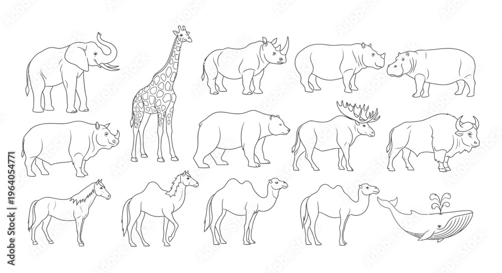 Naklejka premium Various animals in a line drawing 2.