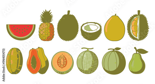 Variety of whole and cut fruits 4.