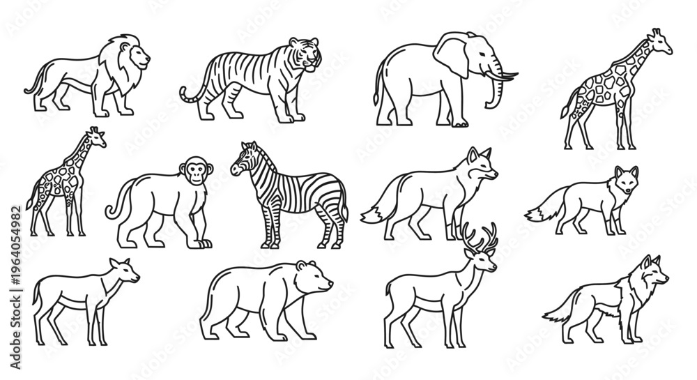 Naklejka premium Various Wild Animals Side Profiles.