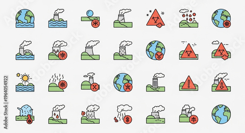 Collection of Climate Change and Environmental Impact Icons.