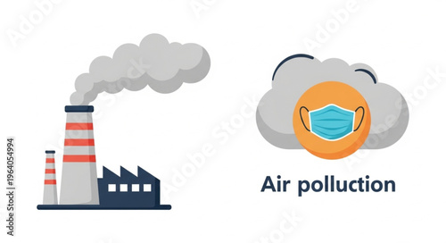 Air Pollution - Factory Emissions and Masked Cloud Illustrating Environmental Concerns.