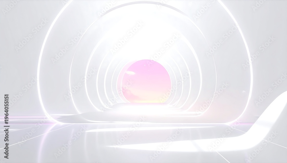 Fototapeta premium A futuristic neon-lit tunnel with a pink sun