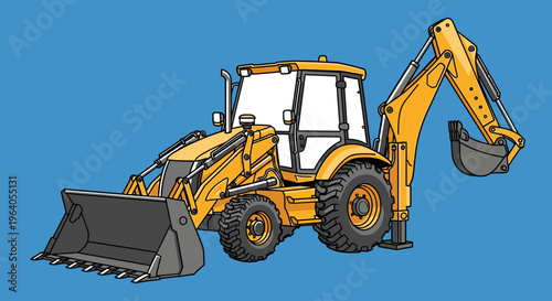 Yellow Backhoe Loader Construction Equipment Machine.