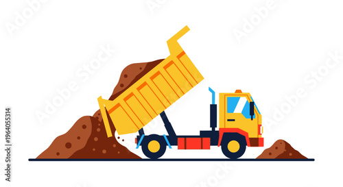 Yellow dump truck with red base.