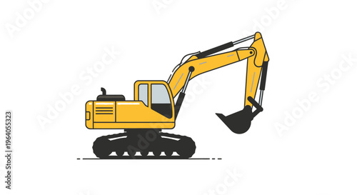 Yellow excavator machine with bucket.