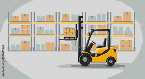 Yellow Forklift in a warehouse setting.