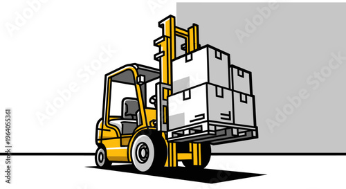 Yellow Forklift with Loaded Pallet.