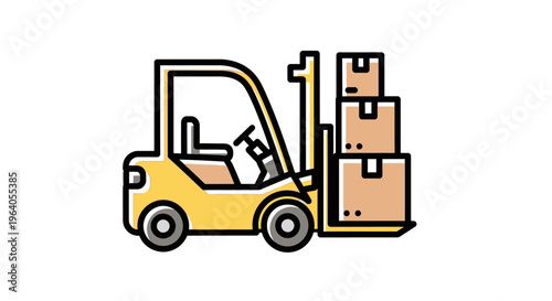 Yellow Forklift with stacked boxes.