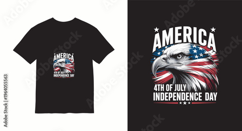 America 4th of july independence day tshirt design with bald eagle head profile and american flag colors