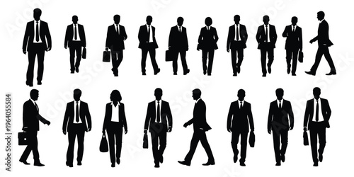 Collection of business professionals walking in various directions