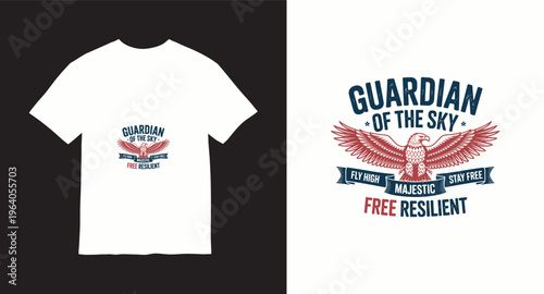 Guardian of the sky majestic eagle tshirt design with fly high stay free resilient text in vintage badge style