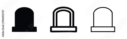 Tombstone or grave marker icons set. Memorial and death symbols.