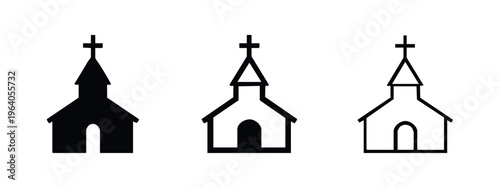 Church Building Christian Icon Set - Religious Worship and Faith Symbol Vector Collection