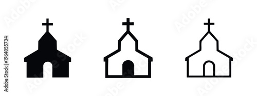 Church Building Christian Icon Set - Religious Worship and Faith Symbol Vector Collection