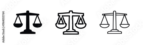 Scales of Justice Vector Icons. Symbols of law, balance, and legal system.