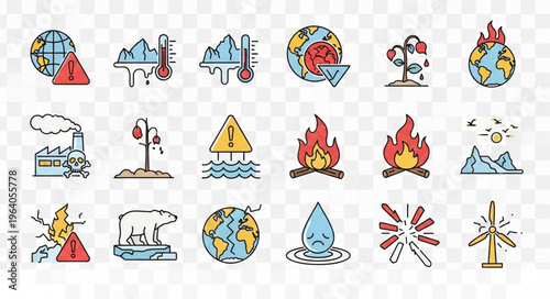 Climate Change Icons - A Visual Representation of Environmental Challenges.