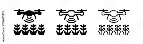 Drone crop monitoring icon set. Precision agriculture sensing technology.