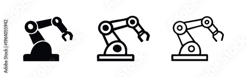 Industrial robotic arm icon set. Automation and manufacturing technology.