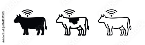 Smart cow tracking icon set. Livestock monitoring with wireless technology.