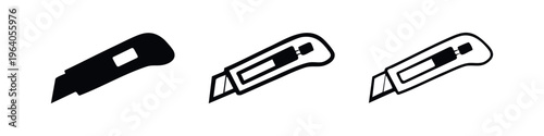 Utility Knife Cutter Tool Icon Set