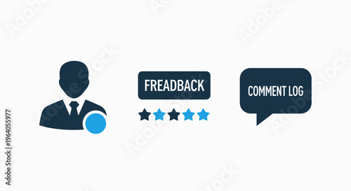 User feedback and comment log system icons for customer experience and online business reviews