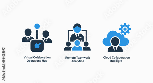 Business collaboration, teamwork, and cloud communication icons for corporate strategy and digital workflow