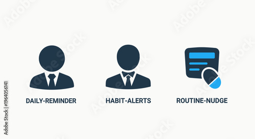 Personal productivity and health management icons for daily reminders, habit alerts, and routine nudges