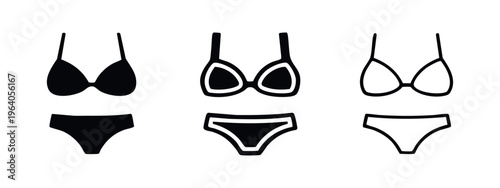 Bikini Swimsuit and Lingerie Icon Set - Women's Underwear and Beachwear