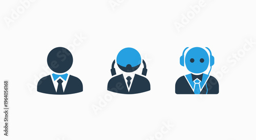 Professional customer service and support agent icons for call center and online communication