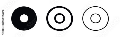 Circular Ring Geometric Icons - Donut Shape Outline and Solid Vector