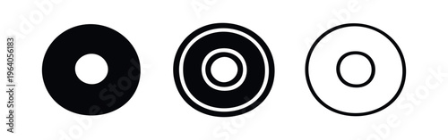 Circular Ring Geometric Icons - Donut Shape Outline and Solid Vector
