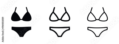Bikini Swimsuit Icons Set - Women's Beachwear Outline and Solid Vector
