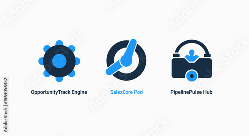 Business and technology icons featuring operational engines, relative time paths, and pipeline parameters for workflow management
