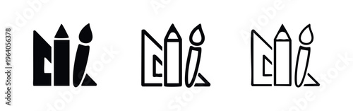 Art and Design Tools Icon Set - Ruler, Pencil, and Paintbrush Symbols
