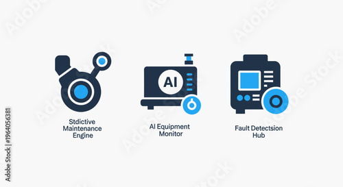 Industrial maintenance engine AI augmented monitor and test laboratory hub icons