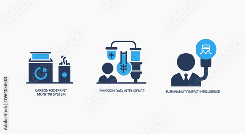 Sustainable business growth and circular economy innovation icons featuring recycle bin green finance research flask and creative problem solving idea with professional male silhouette concept icons