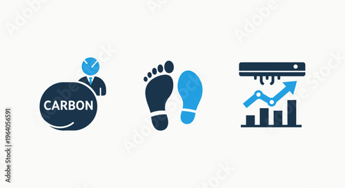 Carbon footprint and emission monitoring concept icons with ecological impact tracking footprints greenhouse gas data chart and industrial sustainability measurement graphics for business reports