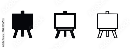 Art Easel Icon Set - Artist Stand Black and White Symbols for Painting and Drawing