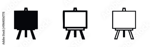 Artist Easel with Canvas Icon Set - Painting Stand Black and White Symbols for Art Studio