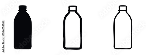 Plastic water bottle vector icon set. Disposable beverage container symbols for hydration isolated on white.