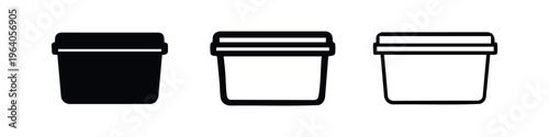 Disposable food container vector icon set. Takeaway snack or yogurt cup packaging symbols isolated on white background.