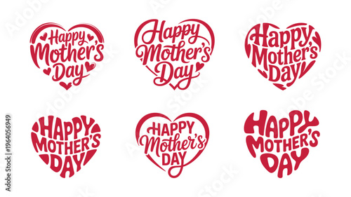 Foto Happy mothers day heart shaped calligraphy typography with cute decorative elements for holiday greeting cards
