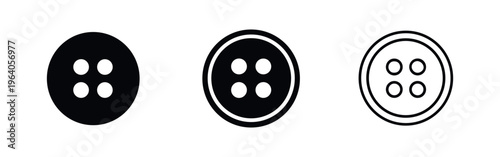 Sewing Button Icon Set - Clothing Fastener Symbol with Four Holes in Different Styles for Fashion and Crafts