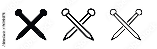 Crossed Nail Icon Set - Construction and Carpentry Fastener Symbols in Multiple Styles
