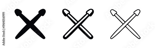 Crossed Pins or Nails Icon Set - Fastener Symbols with Rounded Heads in Multiple Styles