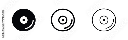 Vinyl Record or CD Music Disk Icon Set - Audio Media Symbol