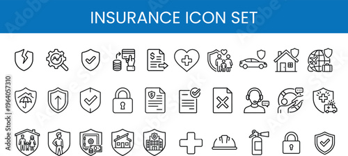 Comprehensive collection of insurance-related icons for various services and concepts