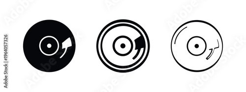 Vinyl Record or CD with Play Arrow Icon Set - Audio Playback Symbol