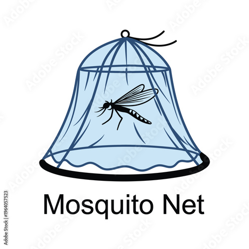 A digital illustration featuring a protective mosquito net covering a single insect specimen Vector