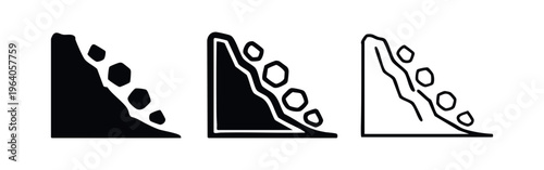 Landslide Rockfall Icons Set. Natural Disaster and Warning Symbols.